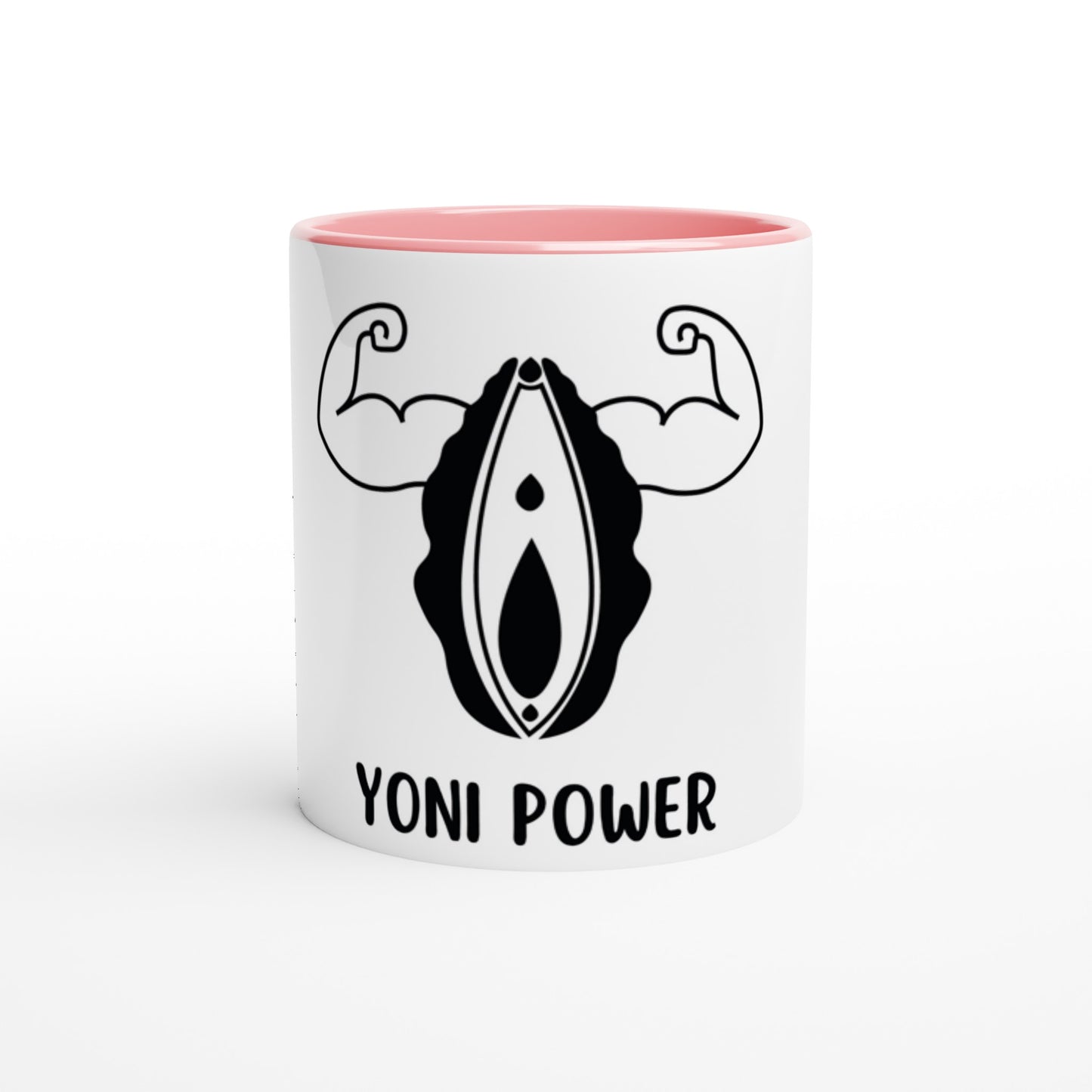 Farbige "YONI POWER"-Keramiktasse (325ml) farbiger Henkel, Rand, Innenbereich, Kaffeetasse Teetasse Yonitasse Keramikbecher 🌸 Yoni Motiv Yoniart Yoni Art
