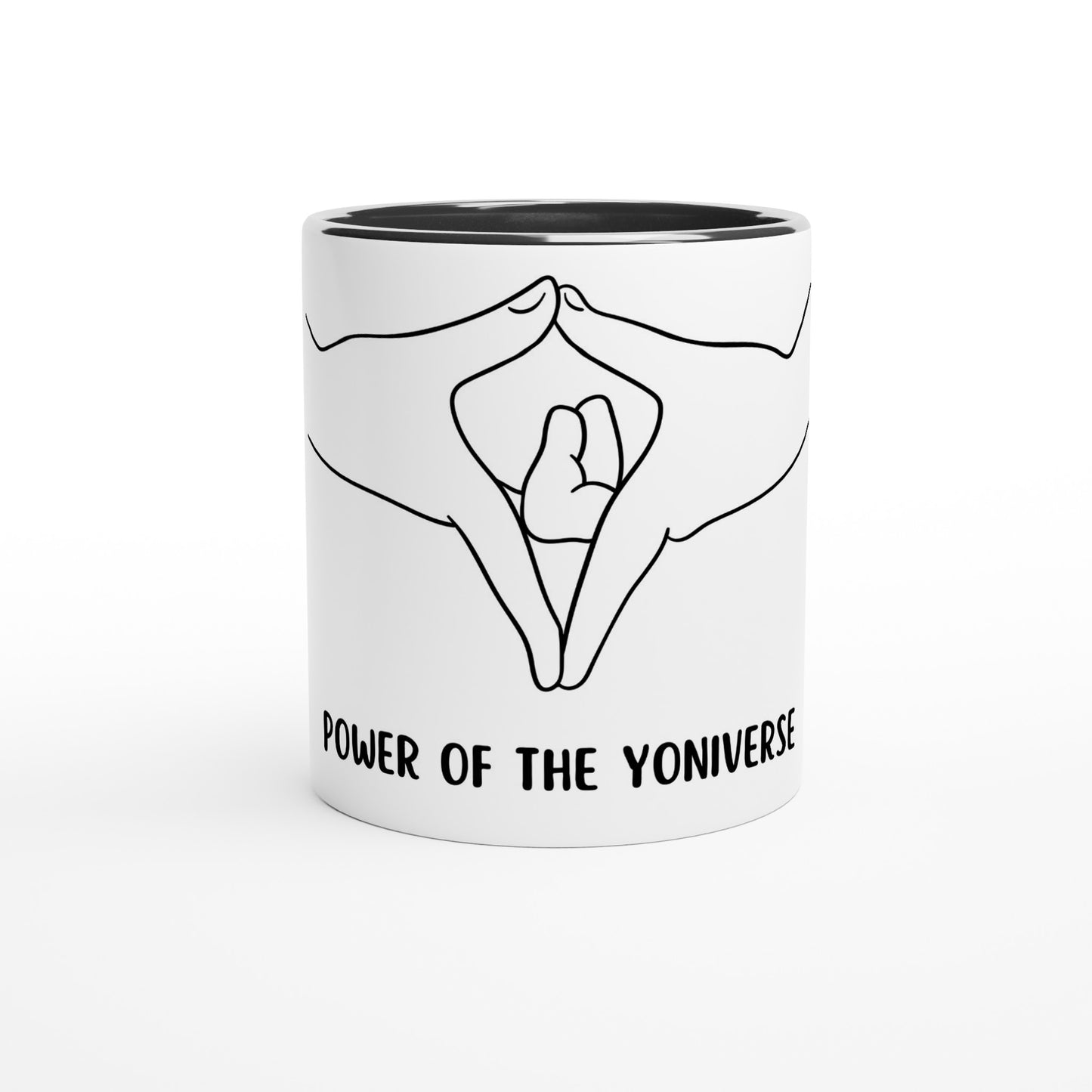 Farbige "Power of the Yoniverse" - Keramiktasse (325ml) farbiger Henkel, Rand, Innenbereich, Kaffeetasse Teetasse Yonitasse Keramikbecher 🌸 Yoni Motiv Yoniart Yoni Art