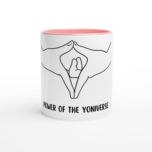 Farbige "Power of the Yoniverse" - Keramiktasse (325ml) farbiger Henkel, Rand, Innenbereich, Kaffeetasse Teetasse Yonitasse Keramikbecher 🌸 Yoni Motiv Yoniart Yoni Art