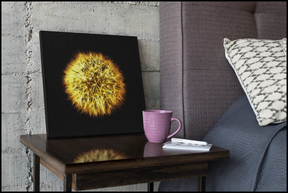 Leinwandbild Feurige Pusteblume Vor Schwarzem Hintergrund #9 Wandbild - Hochwertiger Kunstdruck