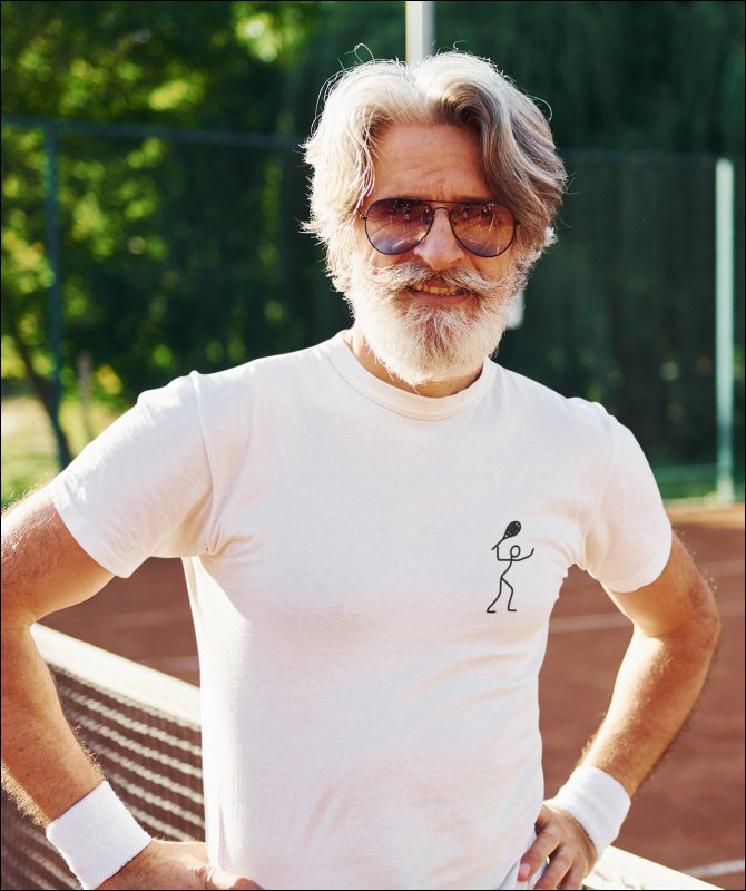 Exklusiv Besticktes Herren Bio Baumwoll T-Shirt / 80+ Strichmännchen Motive Besticktes